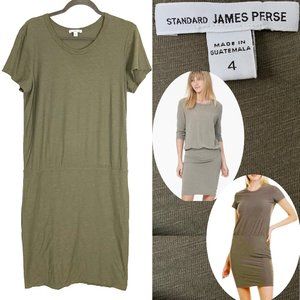 James Perse Cotton Jersey Olive Green Blouson Dress Sz 4 Large
